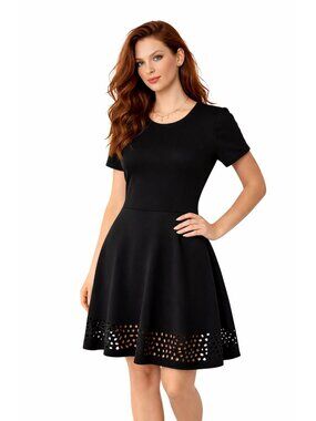 Signature Collection Black Skater Dress Small Laser Cut Short Sleeve